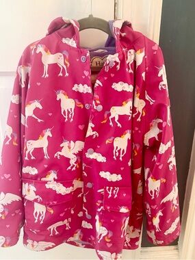 Hatley Pink Unicorn Hooded Raincoat Size 7